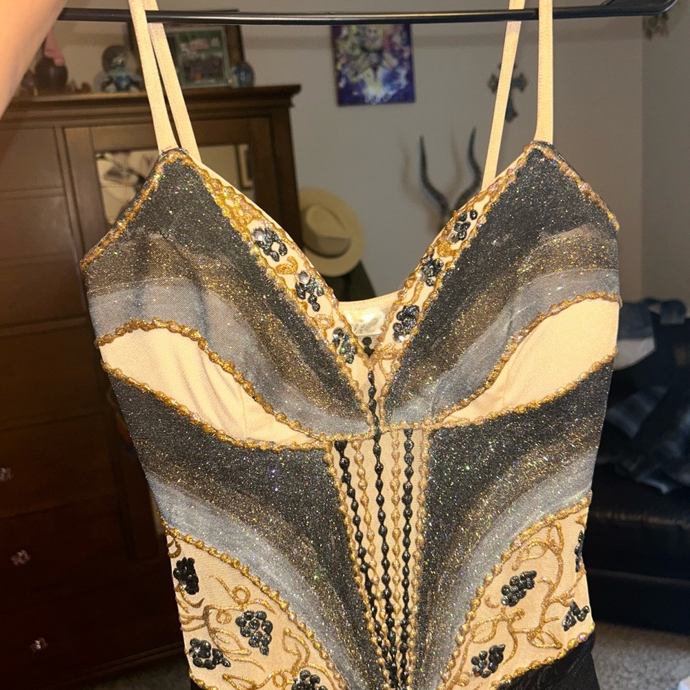 Xclusive Hand Painted Glittery Dress with Gold/ Black Sparkly Accents